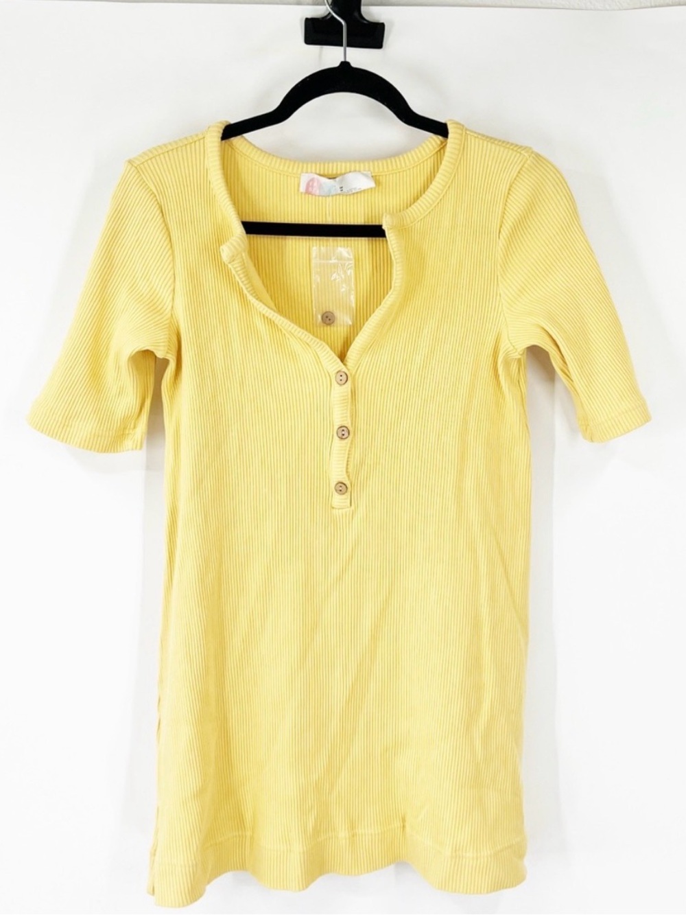 Free People Ribbed Henley Short Sleeve Tunic Top Yellow
